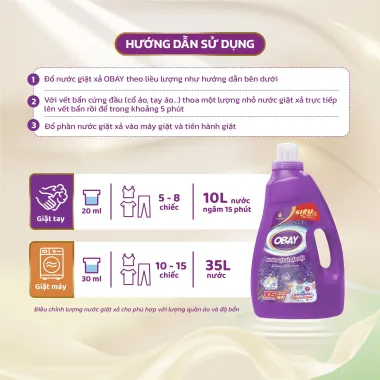 Nước giặt xả đậm đặc Obay 3000ml – Giải pháp giặt xả 2 trong 1, lưu hương bền lâu từ Thái Lan